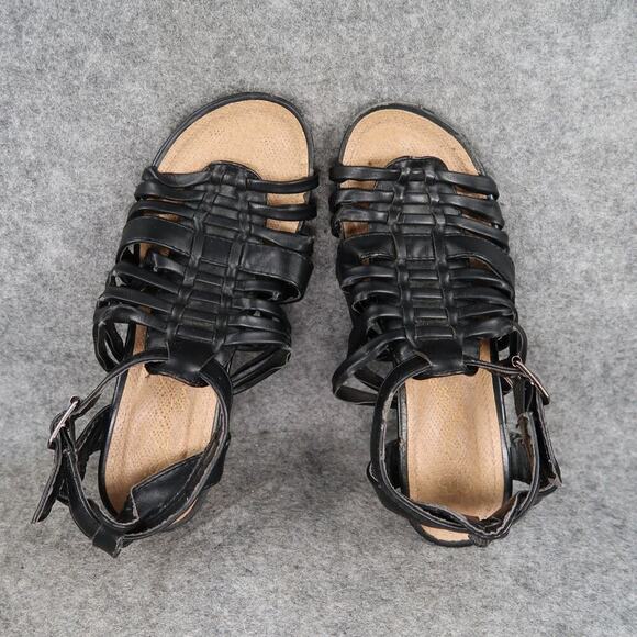 DbDk Fashion Shoes Womens 6.5 Sandals Wedge Buckle Ankle Strap Black Open Toe - Picture 8 of 15